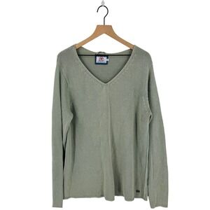 Luxury Vintage 100% Cotton Knit Sweater Sage Green Long Sleeve V-Neck 2XL